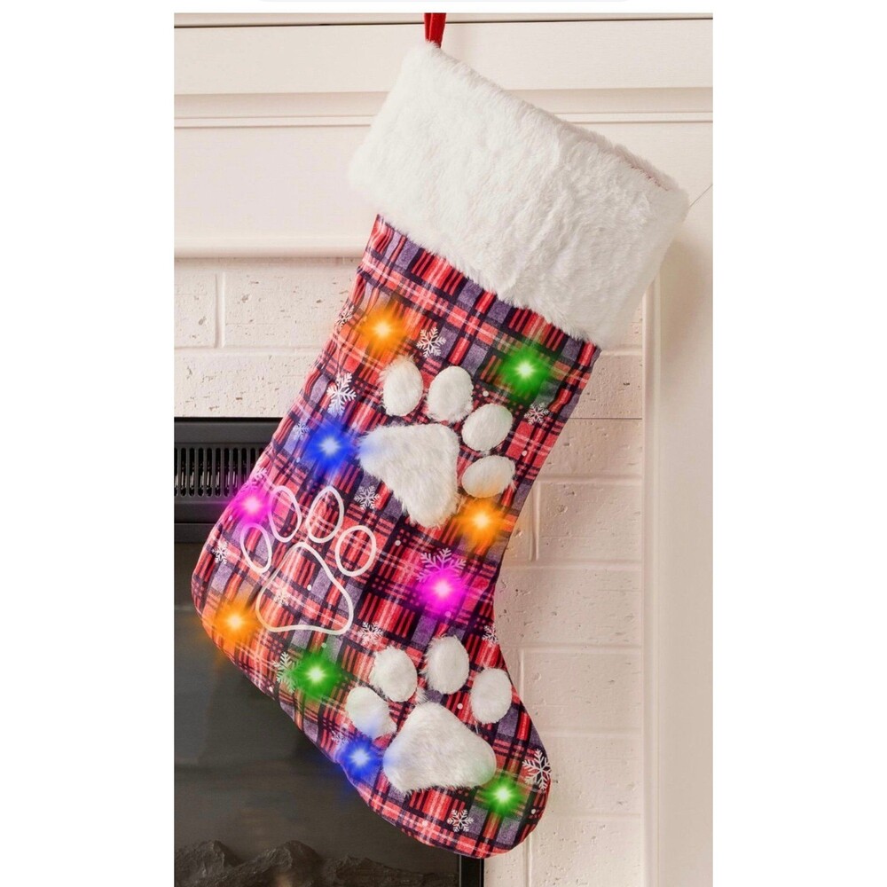 New LED Pawprint Dog Christmas Stocking